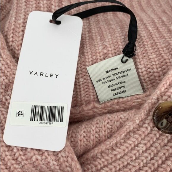Varley Peverel chunky cozy knit sweater ribbed button henley pink heather new M - Picture 6 of 6